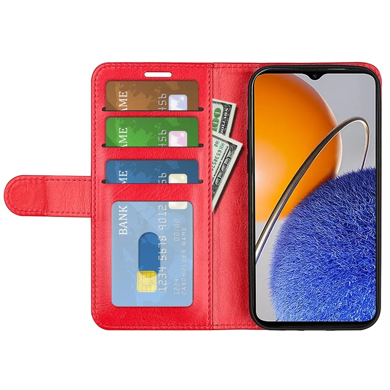 For Huawei nova Y61 4G Crazy Horse Texture PU Leather Wallet Case Stand Shockproof Flip Protective Phone Cover - Red