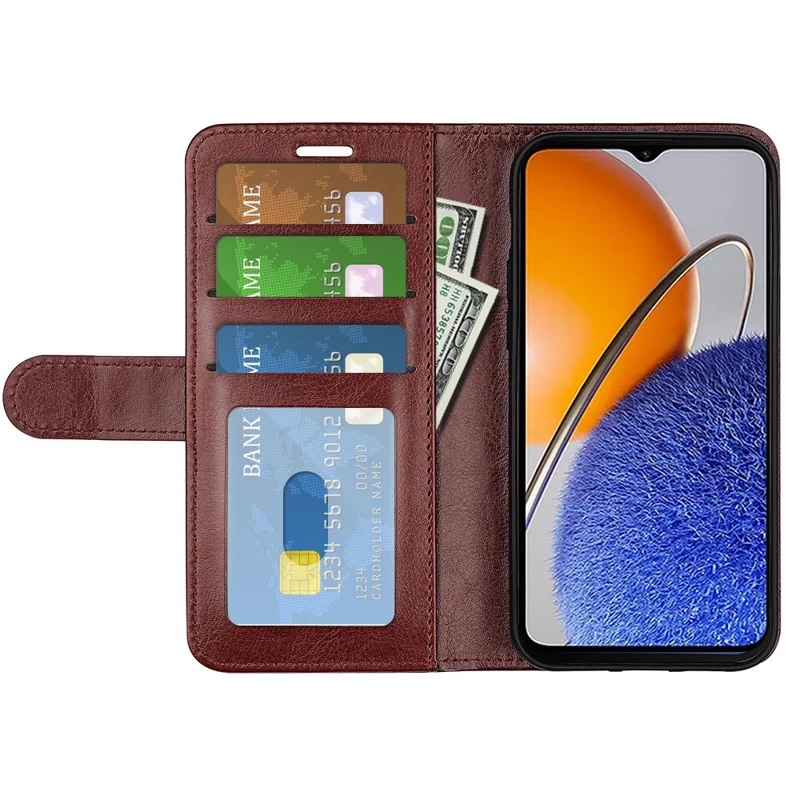 For Huawei nova Y61 4G Crazy Horse Texture PU Leather Wallet Case Stand Shockproof Flip Protective Phone Cover - Brown