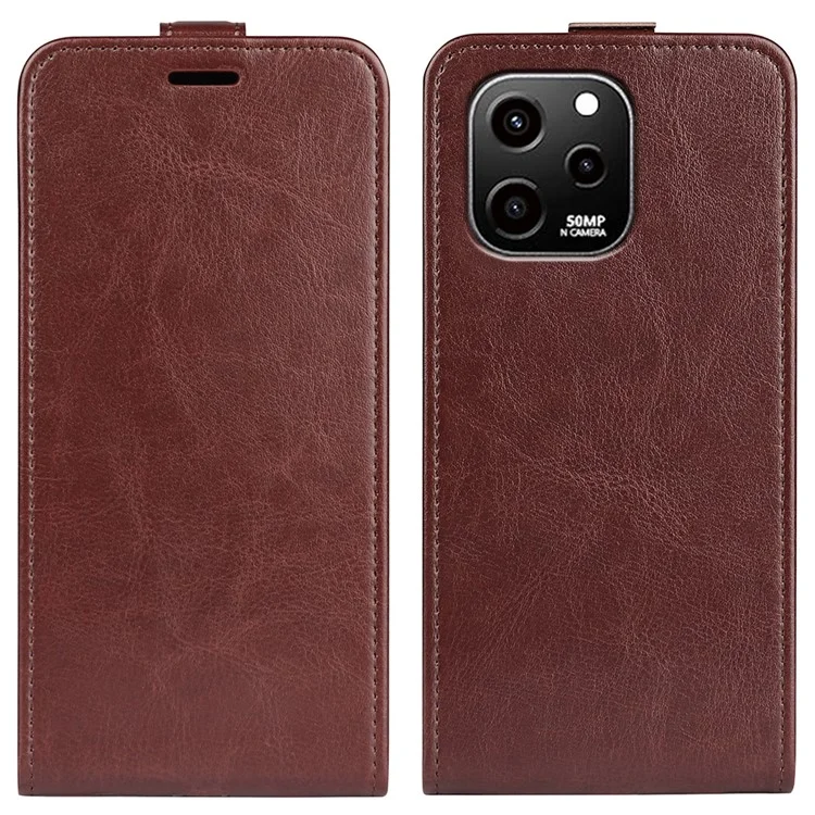 For Huawei nova Y61 4G Vertical Flip PU Leather Protective Cover Card Holder Crazy Horse Texture Magnetic Clasp Shockproof Phone Case - Brown