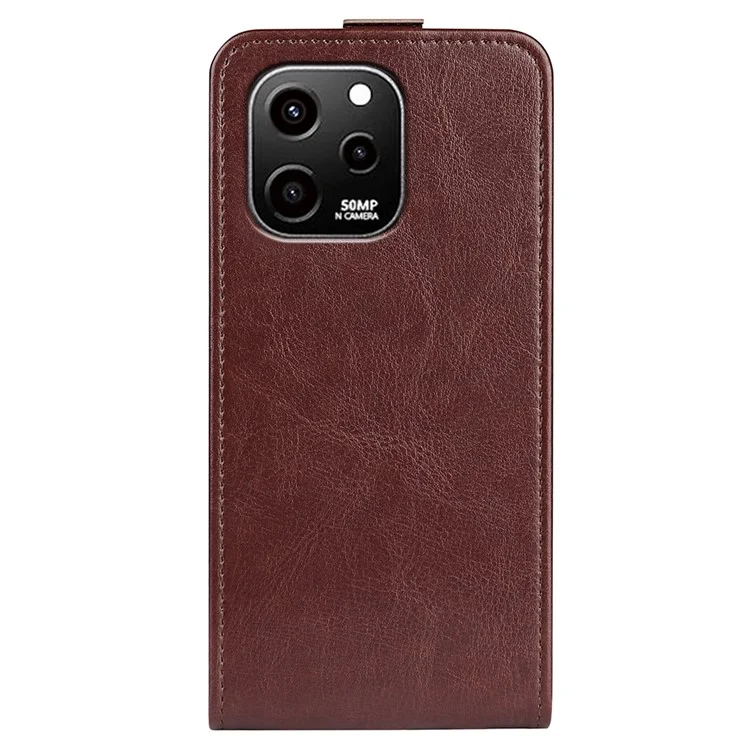 For Huawei nova Y61 4G Vertical Flip PU Leather Protective Cover Card Holder Crazy Horse Texture Magnetic Clasp Shockproof Phone Case - Brown