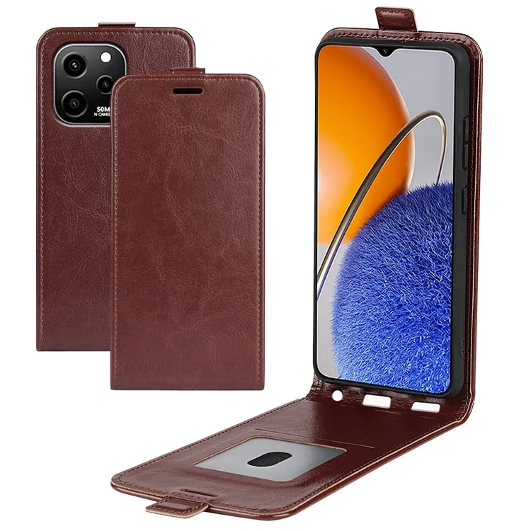 For Huawei nova Y61 4G Vertical Flip PU Leather Protective Cover Card Holder Crazy Horse Texture Magnetic Clasp Shockproof Phone Case - Brown