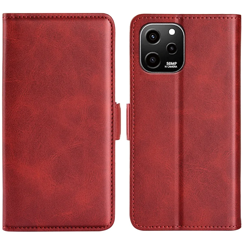 For Huawei nova Y61 4G PU Leather  Cell Phone Cover Dual Magnetic Clasp Calf Texture Case Foldable Stand Wallet - Red