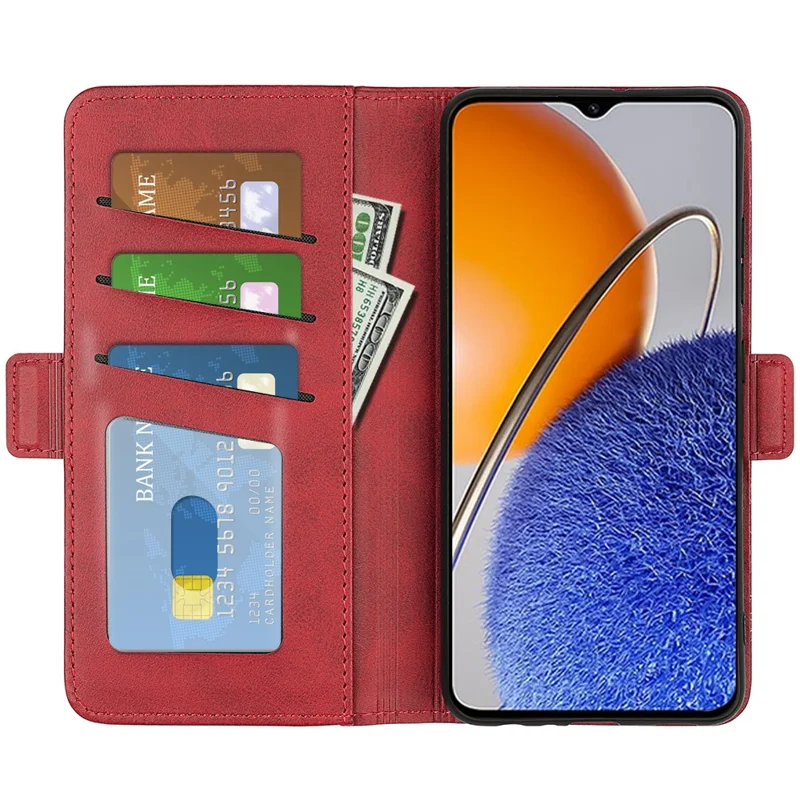 For Huawei nova Y61 4G PU Leather  Cell Phone Cover Dual Magnetic Clasp Calf Texture Case Foldable Stand Wallet - Red