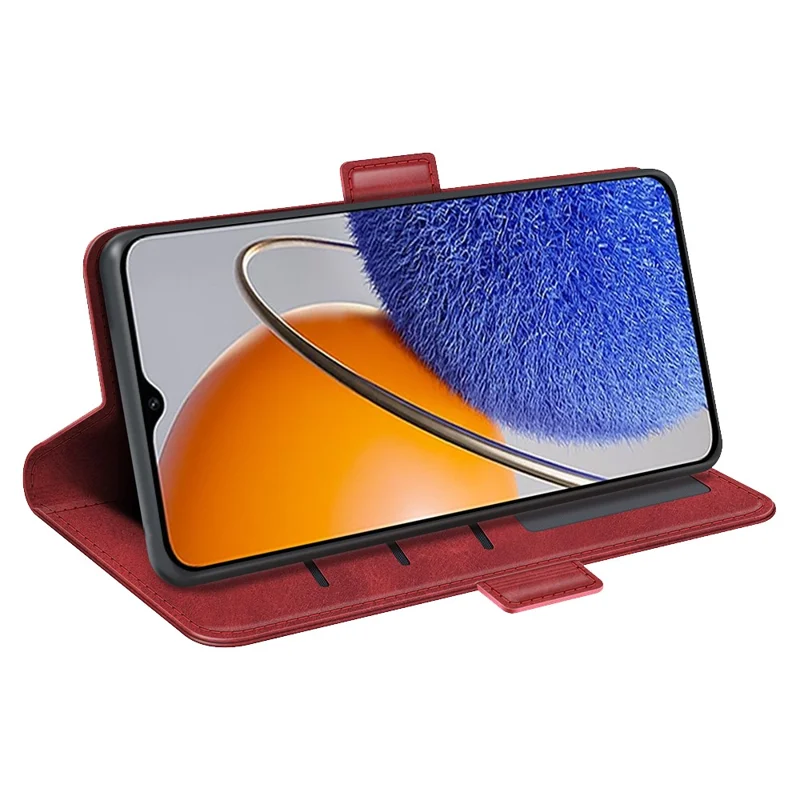 For Huawei nova Y61 4G PU Leather  Cell Phone Cover Dual Magnetic Clasp Calf Texture Case Foldable Stand Wallet - Red