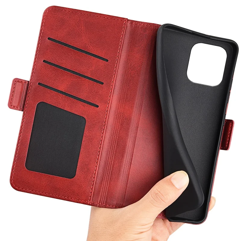 For Huawei nova Y61 4G PU Leather  Cell Phone Cover Dual Magnetic Clasp Calf Texture Case Foldable Stand Wallet - Red