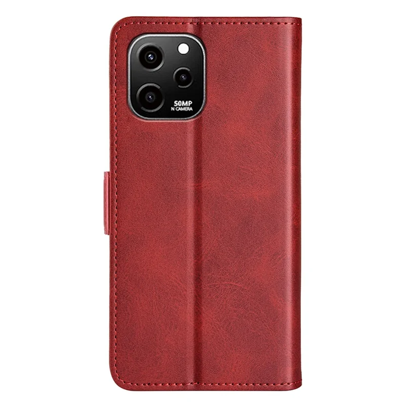 For Huawei nova Y61 4G PU Leather  Cell Phone Cover Dual Magnetic Clasp Calf Texture Case Foldable Stand Wallet - Red