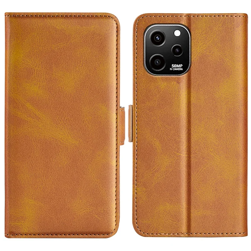 For Huawei nova Y61 4G PU Leather  Cell Phone Cover Dual Magnetic Clasp Calf Texture Case Foldable Stand Wallet - Yellow