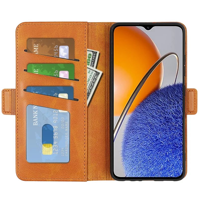 For Huawei nova Y61 4G PU Leather  Cell Phone Cover Dual Magnetic Clasp Calf Texture Case Foldable Stand Wallet - Yellow