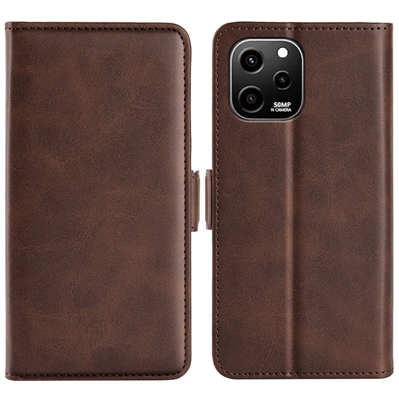 For Huawei nova Y61 4G PU Leather  Cell Phone Cover Dual Magnetic Clasp Calf Texture Case Foldable Stand Wallet - Brown