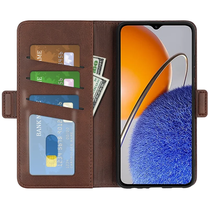 For Huawei nova Y61 4G PU Leather  Cell Phone Cover Dual Magnetic Clasp Calf Texture Case Foldable Stand Wallet - Brown