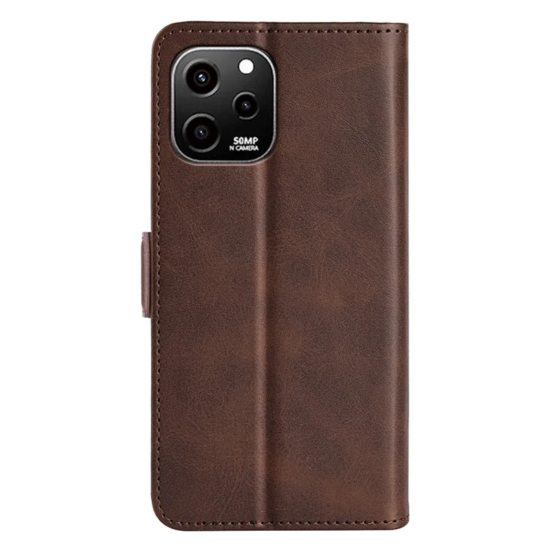 For Huawei nova Y61 4G PU Leather  Cell Phone Cover Dual Magnetic Clasp Calf Texture Case Foldable Stand Wallet - Brown