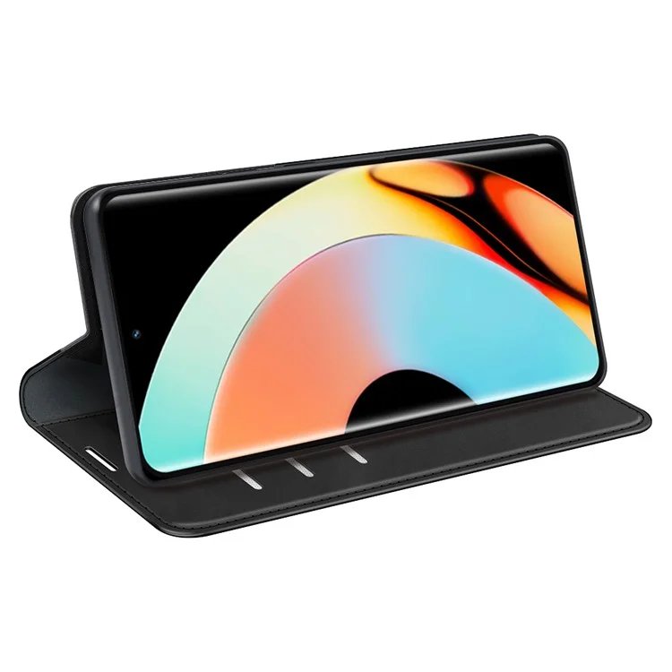 Для Realme 10 Pro+ 5G PU Leather Magnetic Absorption Wallet Case Skin-touch Feeling Anti-Scratch Flip Stand Phone Cover - Черный