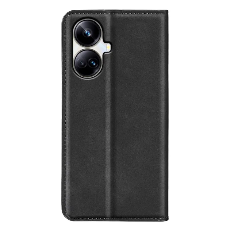 Для Realme 10 Pro+ 5G PU Leather Magnetic Absorption Wallet Case Skin-touch Feeling Anti-Scratch Flip Stand Phone Cover - Черный