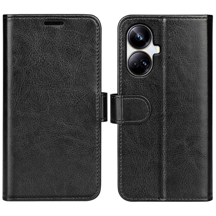 Für Realme 10 Pro+ 5G Anti-Fingerprint PU-Leder beschichtete TPU-Handytasche mit Crazy Horse-Textur Flip Stand Case - Schwarz