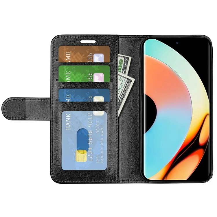 Für Realme 10 Pro+ 5G Anti-Fingerprint PU-Leder beschichtete TPU-Handytasche mit Crazy Horse-Textur Flip Stand Case - Schwarz