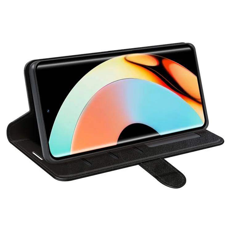 Für Realme 10 Pro+ 5G Anti-Fingerprint PU-Leder beschichtete TPU-Handytasche mit Crazy Horse-Textur Flip Stand Case - Schwarz