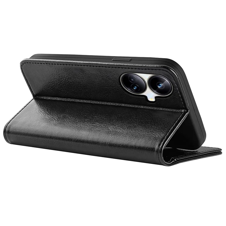 Für Realme 10 Pro+ 5G Anti-Fingerprint PU-Leder beschichtete TPU-Handytasche mit Crazy Horse-Textur Flip Stand Case - Schwarz