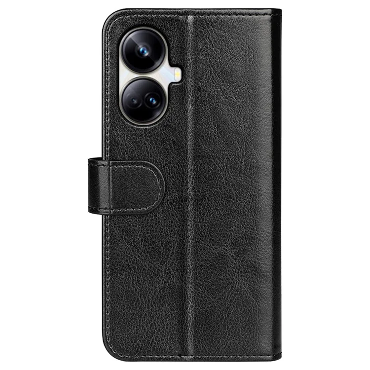 Für Realme 10 Pro+ 5G Anti-Fingerprint PU-Leder beschichtete TPU-Handytasche mit Crazy Horse-Textur Flip Stand Case - Schwarz