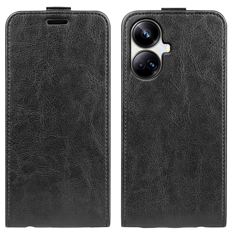Для Realme 10 Pro+ 5G Crazy Horse Texture Card Holder Vertical Flip Phone Case Leather Protective Cover - Black
