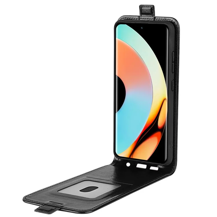 Для Realme 10 Pro+ 5G Crazy Horse Texture Card Holder Vertical Flip Phone Case Leather Protective Cover - Black