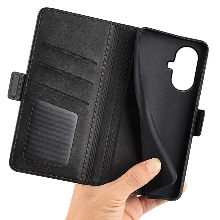 For Realme 10 Pro+ 5G Drop Protection Cell Phone Cover PU Leather Dual Magnetic Clasp Calf Texture Stand Case Wallet - Black