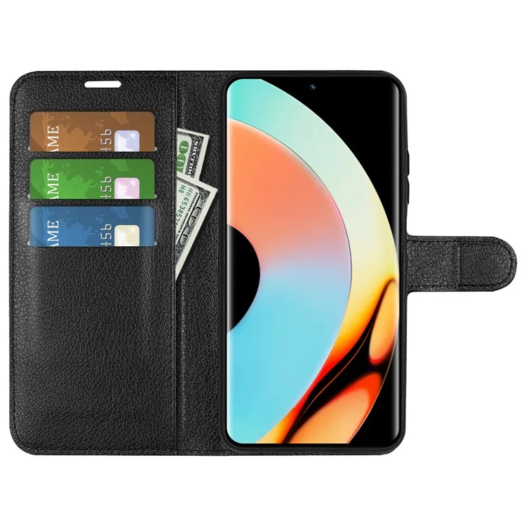 Для Realme 10 Pro+ 5G Litchi Texture PU Leather Stand Wallet Phone Cover Full Protection Flip Anti-scratch Phone Case - Black
