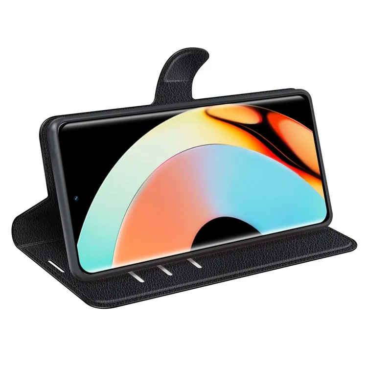 Для Realme 10 Pro+ 5G Litchi Texture PU Leather Stand Wallet Phone Cover Full Protection Flip Anti-scratch Phone Case - Black