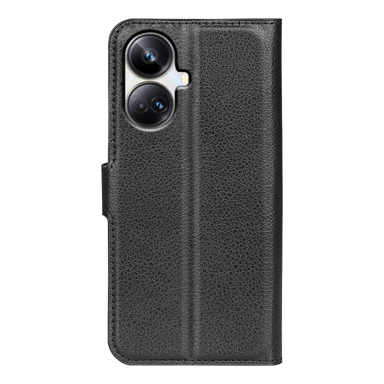 Для Realme 10 Pro+ 5G Litchi Texture PU Leather Stand Wallet Phone Cover Full Protection Flip Anti-scratch Phone Case - Black