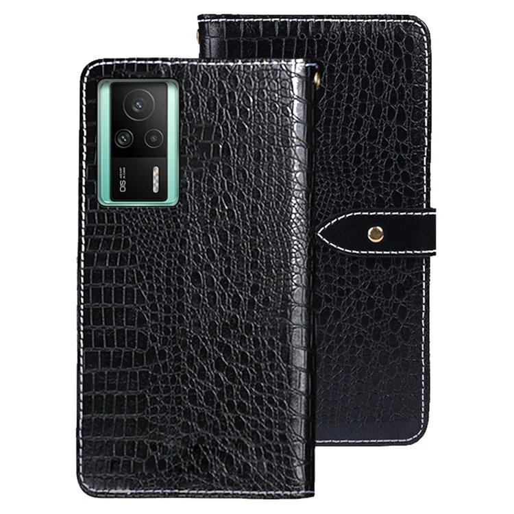 IDEWEI Per Xiaomi Redmi K60E 5G Custodia Portafoglio in Pelle di Coccodrillo PU Flip Pieghevole Supporto Anti-graffio Chiusura Magnetica Cover per Telefono - Nero