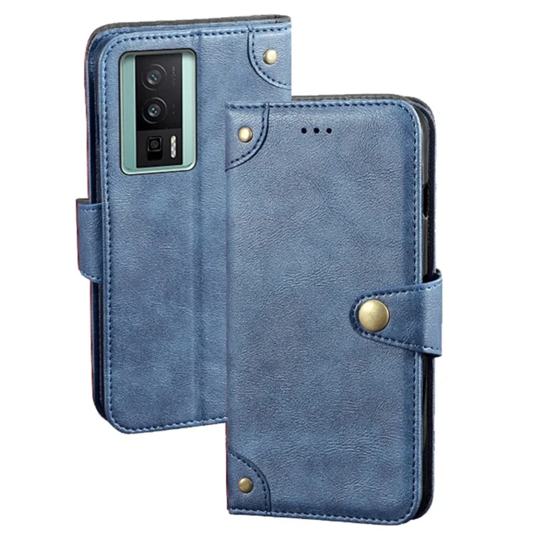 IDEWEI Pour Xiaomi Poco F5 Pro 5G / Redmi K60 Pro 5G / K60 5G Fine Texture Étui Portefeuille En TPU+PU Cuir Flip Phone Case Anti-rayures Support De Téléphone Portable - Bleu