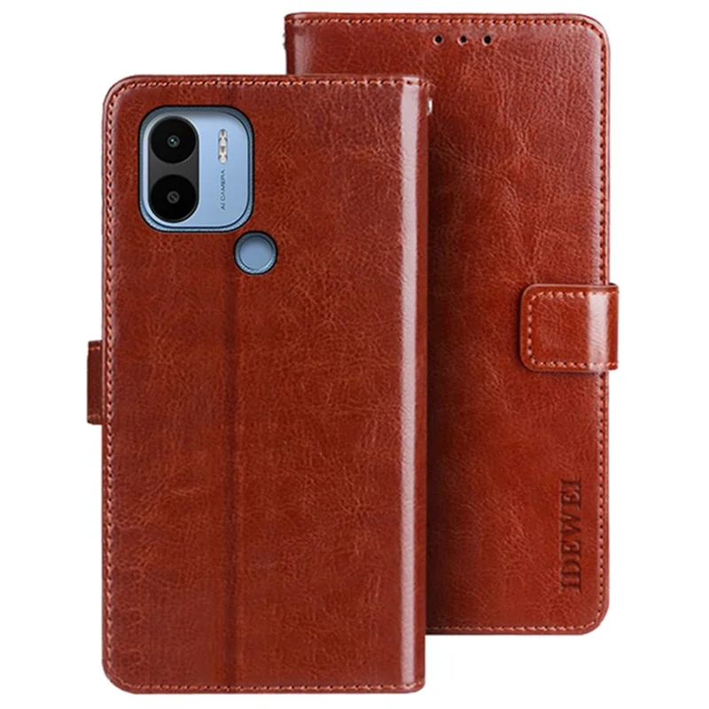 IDEWEI Per Xiaomi Redmi A1+ 4G / A2+ 4G / Poco C50 4G Custodia in Pelle PU Cover Portafoglio Texture Cavallo Impazzito - Marrone