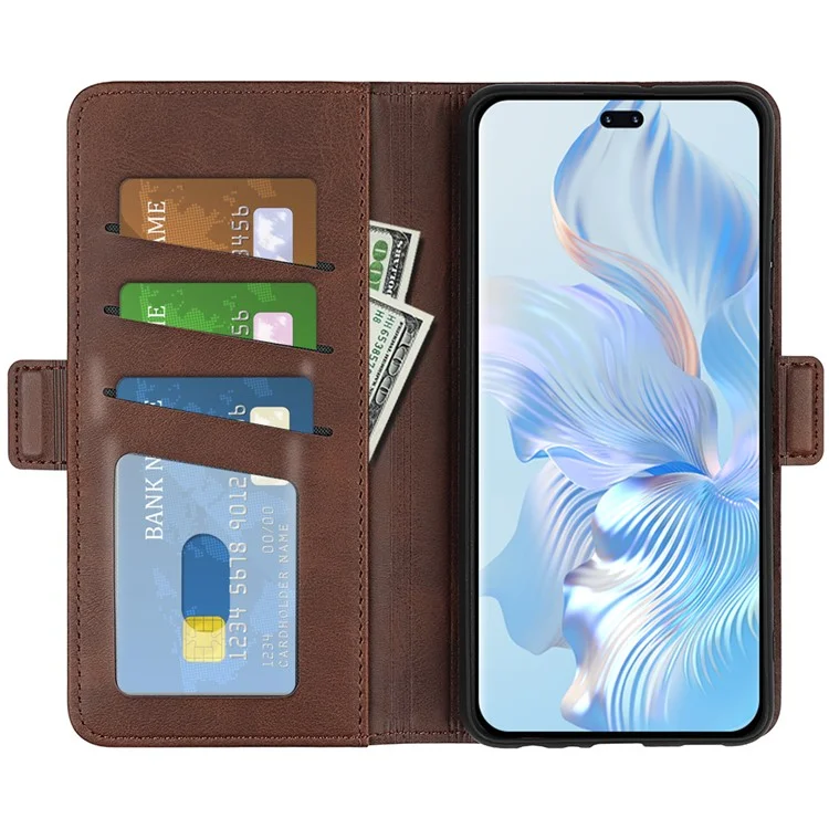 Per Honor 80 Pro 5G Cover in pelle PU con protezione da caduta, chiusura magnetica doppia, texture in pelle di vitello, supporto e portafoglio - Marrone 