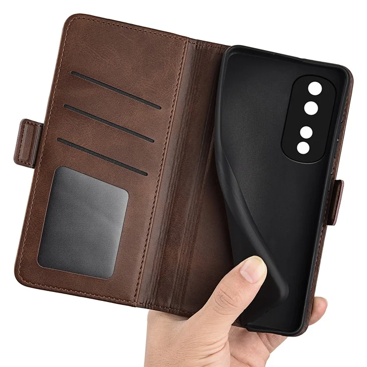 Per Honor 80 Pro 5G Cover in pelle PU con protezione da caduta, chiusura magnetica doppia, texture in pelle di vitello, supporto e portafoglio - Marrone 