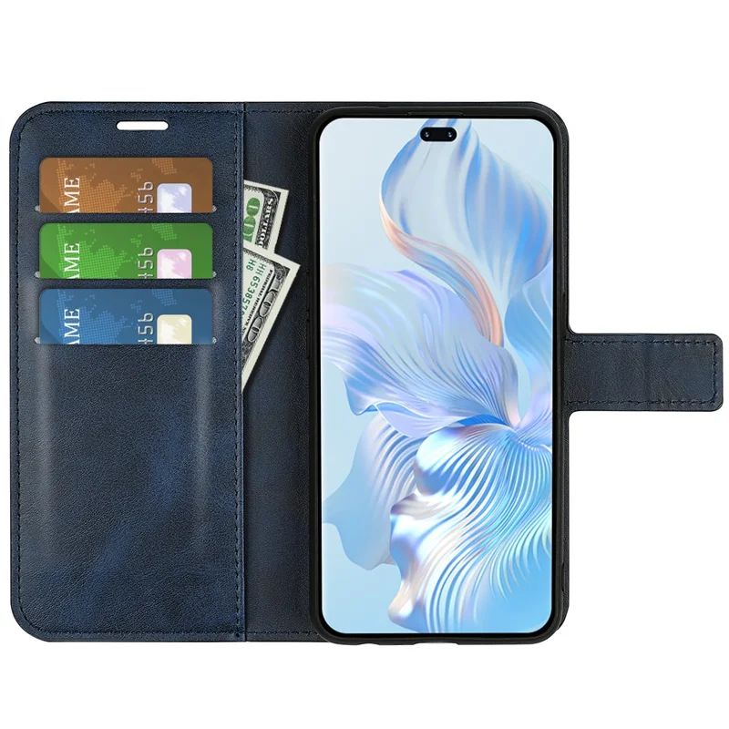 For Honor 80 Pro 5G PU Leather Stand Wallet Case Calf Texture Square Magnetic Clasp Book Style Phone Cover - Blue