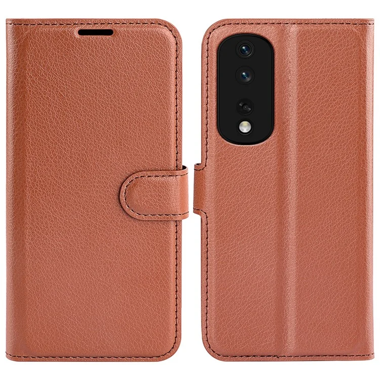 Funda de cartera con soporte para teléfono para Honor 80 Pro 5G, funda de cuero PU con textura de litchi y protección contra caídas - Marrón