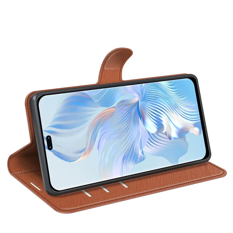 Funda de cartera con soporte para teléfono para Honor 80 Pro 5G, funda de cuero PU con textura de litchi y protección contra caídas - Marrón