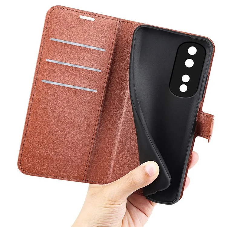 Funda de cartera con soporte para teléfono para Honor 80 Pro 5G, funda de cuero PU con textura de litchi y protección contra caídas - Marrón