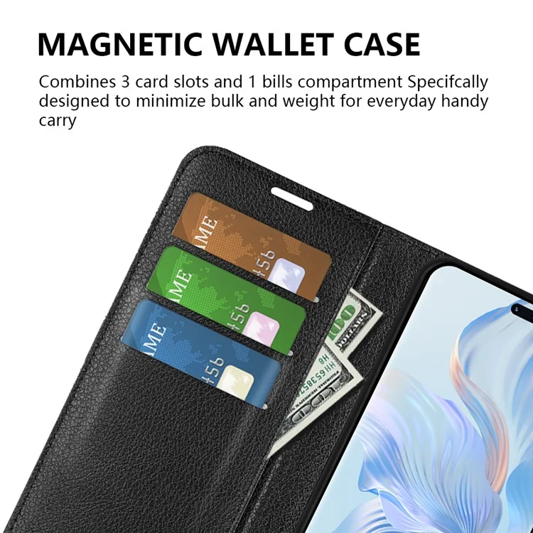 Funda de cartera con soporte para teléfono para Honor 80 Pro 5G, funda de cuero PU con textura de litchi y protección contra caídas - Marrón