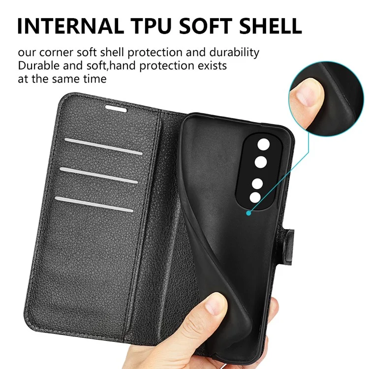 Funda de cartera con soporte para teléfono para Honor 80 Pro 5G, funda de cuero PU con textura de litchi y protección contra caídas - Marrón