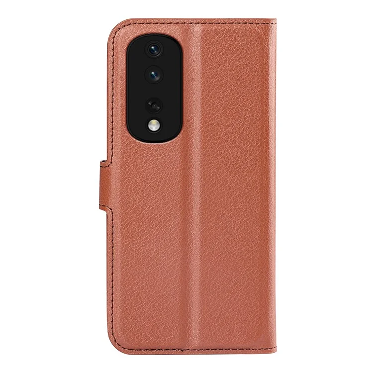Funda de cartera con soporte para teléfono para Honor 80 Pro 5G, funda de cuero PU con textura de litchi y protección contra caídas - Marrón
