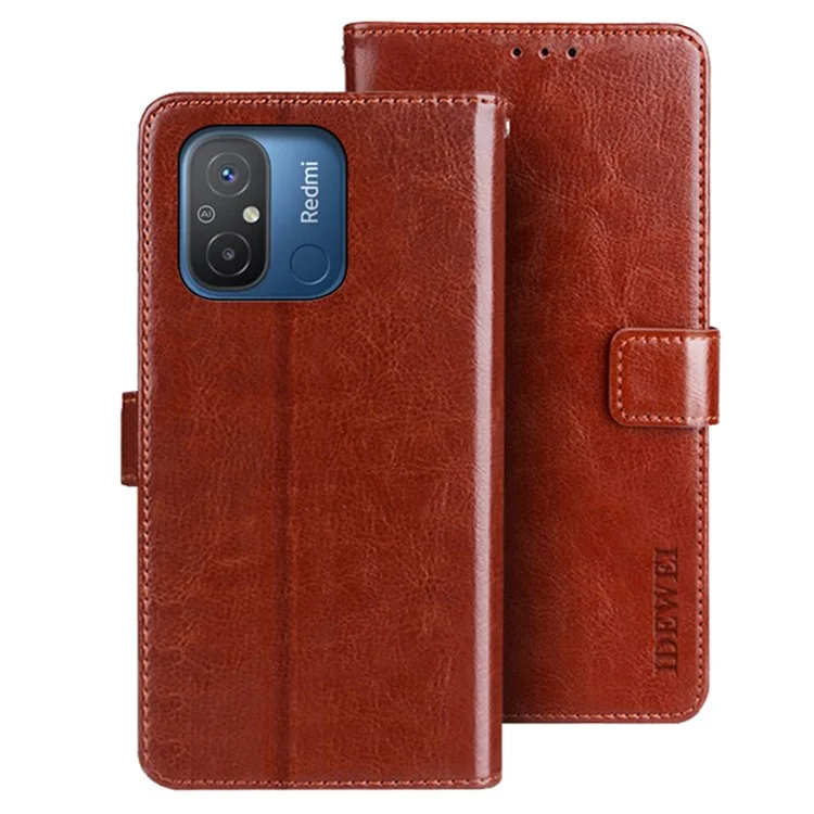 IDEWEI Flip Anti-drop Phone Cover Für Xiaomi Redmi 12C 4G, Crazy Horse-Textur PU-Leder Flip-Brieftasche Hülle mit Ständer - Braun