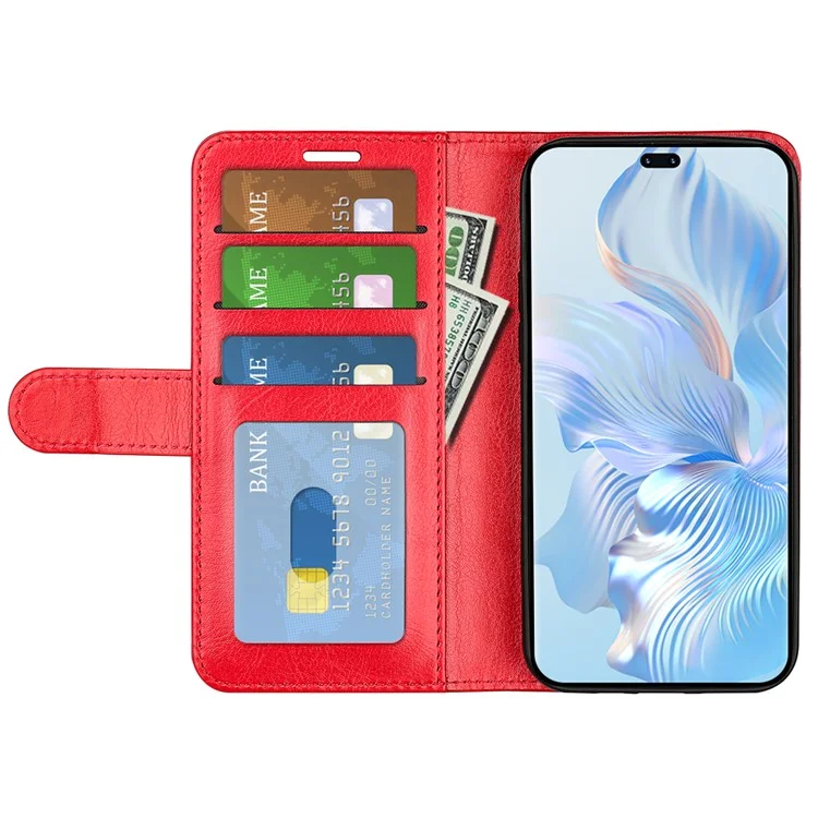 Для Honor 80 Pro 5G Crazy Horse Texture PU Leather Case Stand Wallet Flip Protective Phone Cover - Red