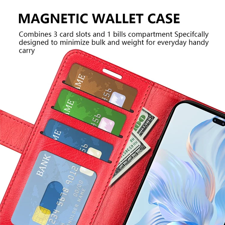 Для Honor 80 Pro 5G Crazy Horse Texture PU Leather Case Stand Wallet Flip Protective Phone Cover - Red