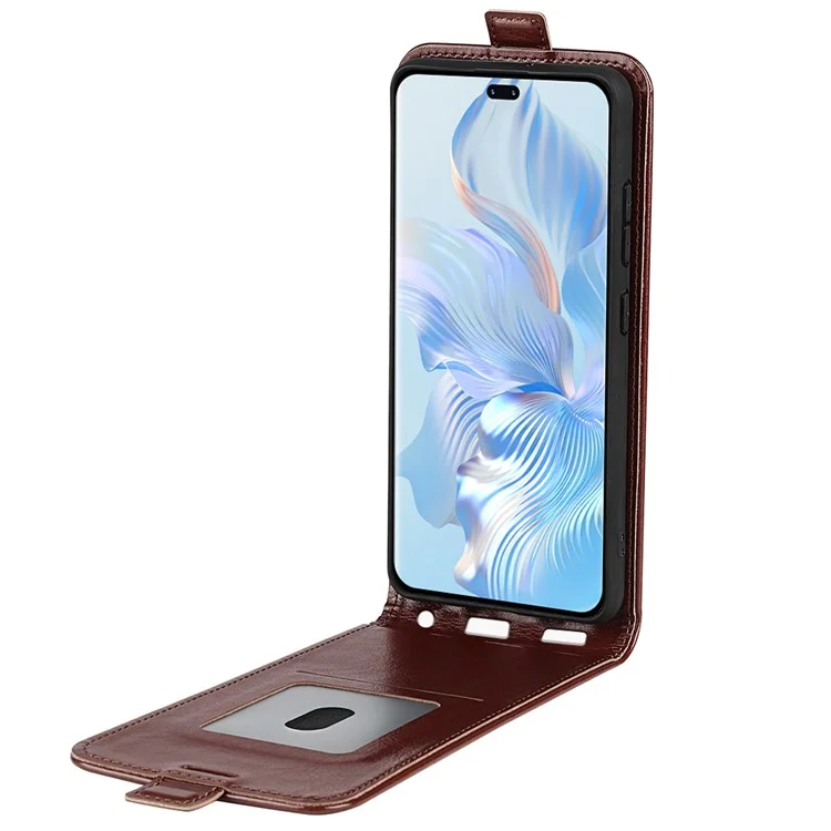 Per Honor 80 Pro 5G Custodia Telefonica Verticale a Portafoglio in Pelle PU con Texture Crazy Horse, Porta Carte di Credito, Antiurto, Chiusura Magnetica - Marrone