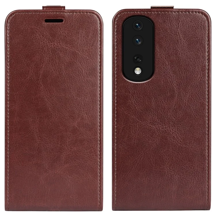 Per Honor 80 Pro 5G Custodia Telefonica Verticale a Portafoglio in Pelle PU con Texture Crazy Horse, Porta Carte di Credito, Antiurto, Chiusura Magnetica - Marrone
