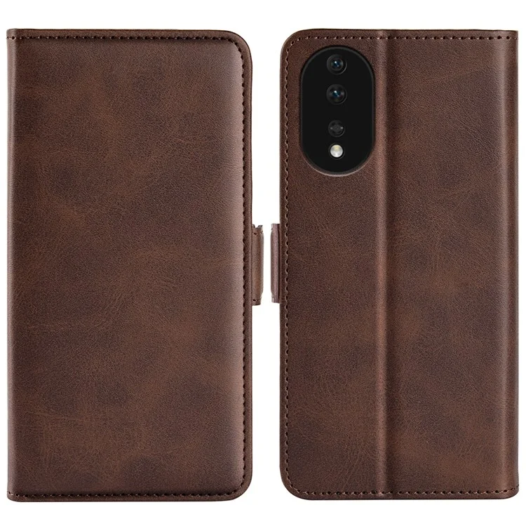 For Honor 80 5G Flip Folio Book Stand PU Leather Phone Case Calf Texture Wallet Style Dual Magnetic Clasp Protective Cover - Brown