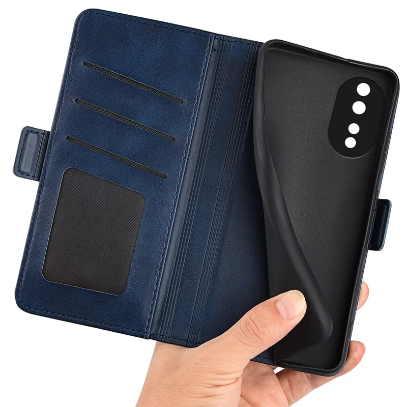 For Honor 80 5G Flip Folio Book Stand PU Leather Phone Case Calf Texture Wallet Style Dual Magnetic Clasp Protective Cover - Blue
