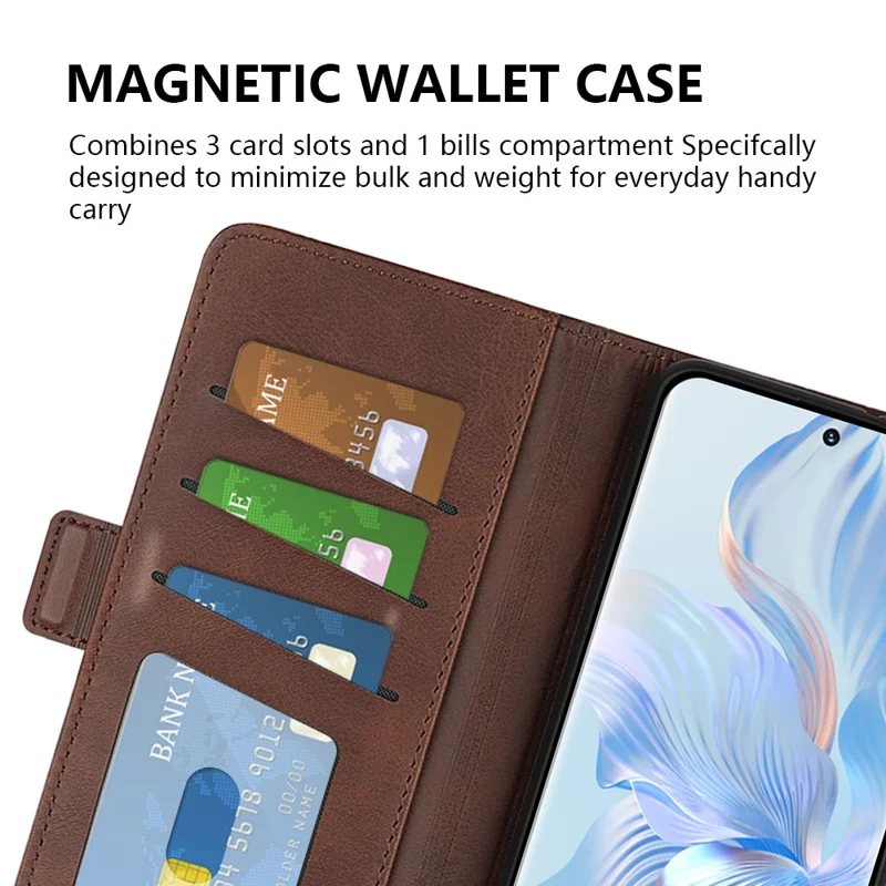 For Honor 80 5G Flip Folio Book Stand PU Leather Phone Case Calf Texture Wallet Style Dual Magnetic Clasp Protective Cover - Blue