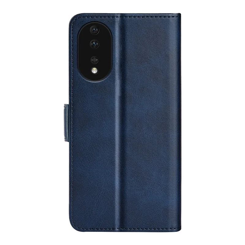 For Honor 80 5G Flip Folio Book Stand PU Leather Phone Case Calf Texture Wallet Style Dual Magnetic Clasp Protective Cover - Blue