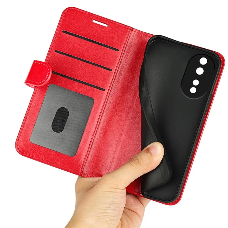 Pour Honor 80 5G Crazy Horse Texture PU Leather Magnetic Phone Case Stand Wallet Flip Cover - Rouge